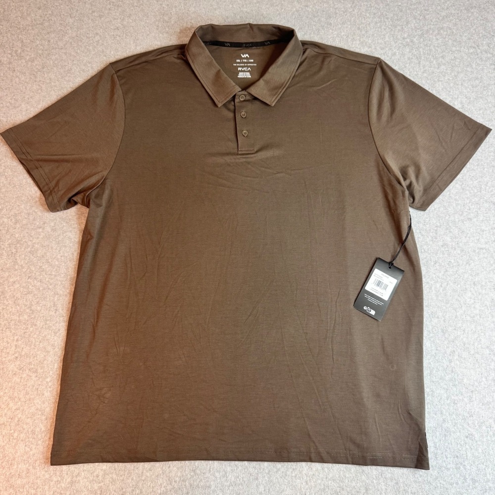 RVCA Sport Mens Balance Polo Shirt Brown Short Sleeve AVYKT00363 MOC XXL NWT